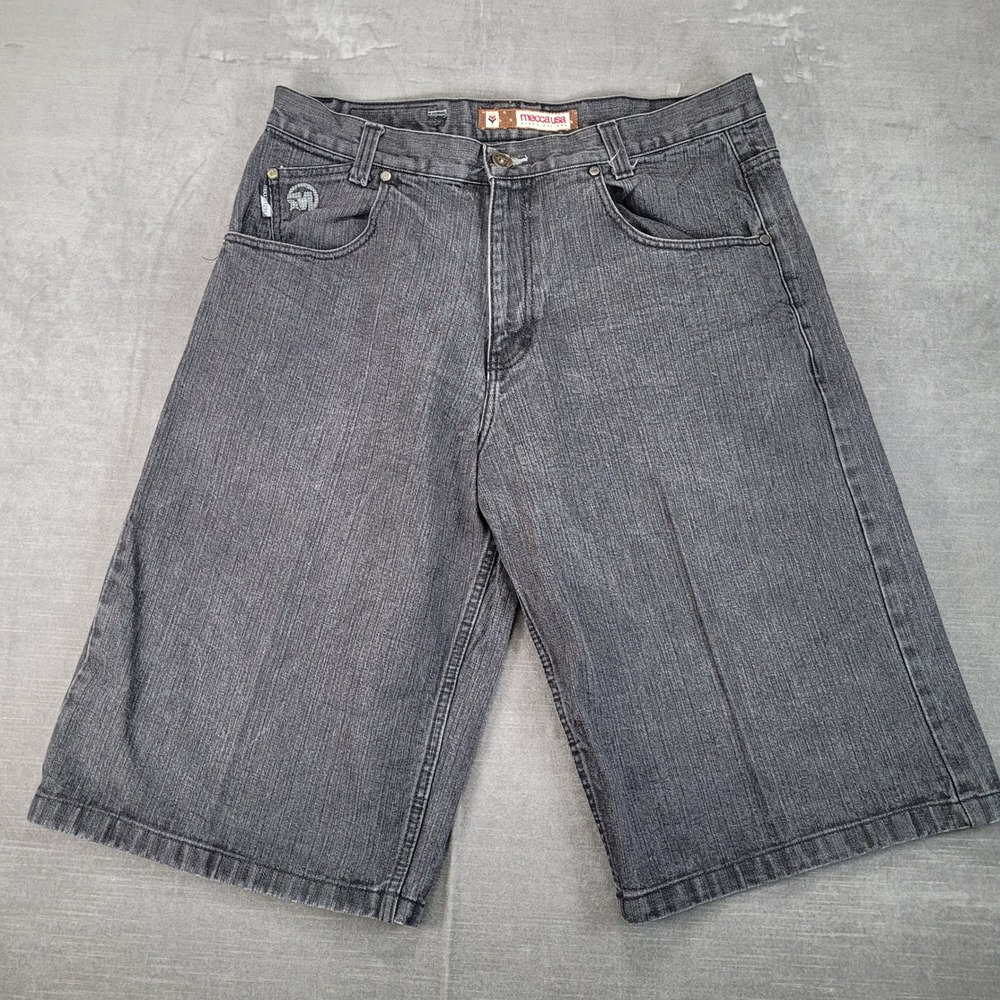 Mecca USA Y2K Mens Size 38 Gray Denim Jean Shorts Skater Baggy Hiphop